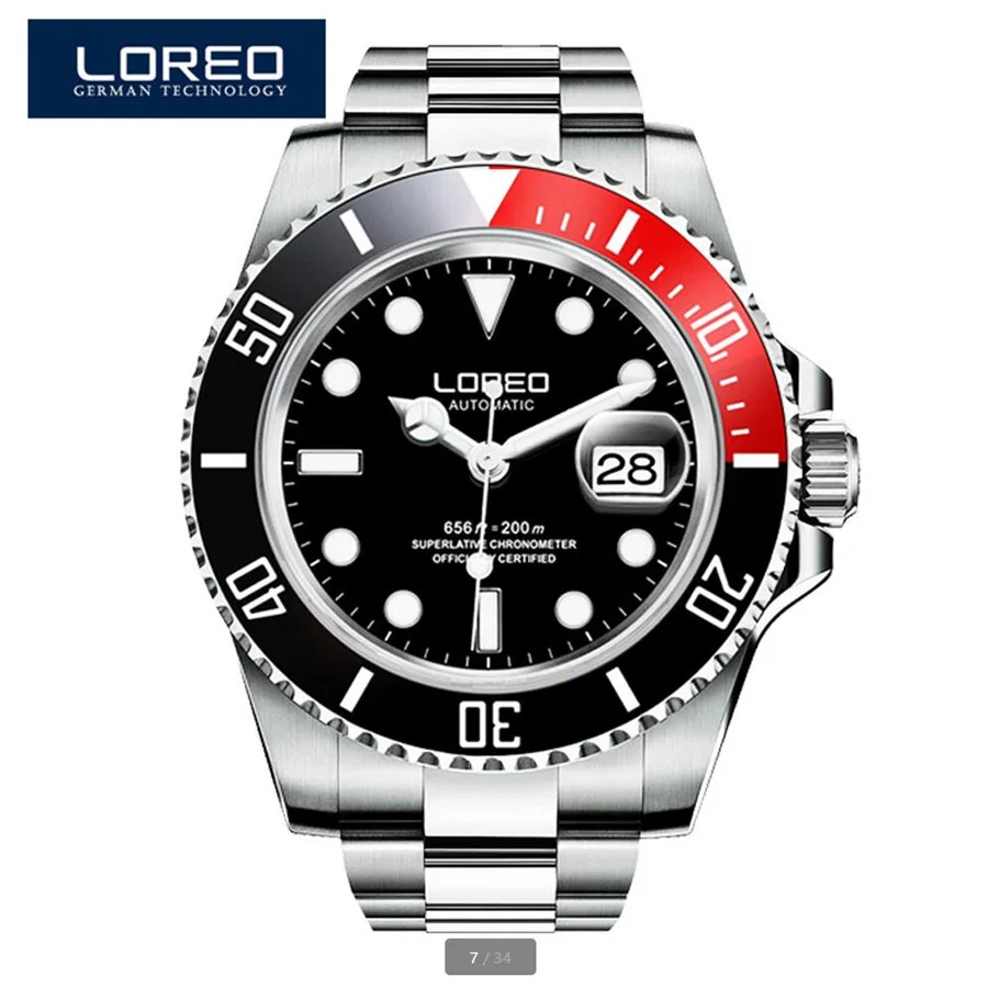 Stainless steel 06 LOREO автоматические механические часы для ныряльщиков спортивные 200 м Роскошные Брендовые мужские часы деловые наручные часы Мужские часы Relogio Masculino - Цвет: Stainless steel 06