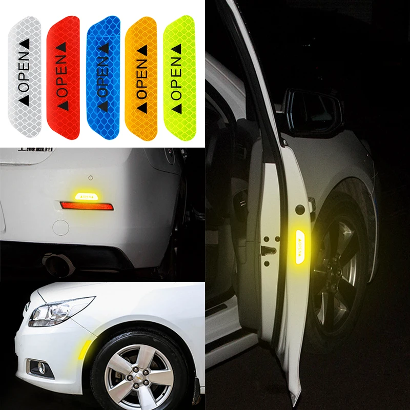 

4Pcs/Set Car OPEN Reflective Tape Warning Mark Reflective Open Notice Accessories Exterior Car Door Stickers DIY Car styling