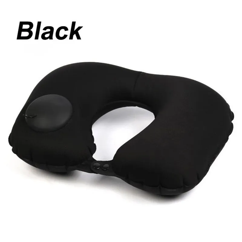 U-образная надувная подушка для путешествий, подушка для шеи, воздушные надувные подушки, подушка для самолета, подголовник для тела, складной XNC - Цвет: Черный