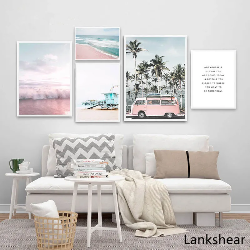 Affiche De Toile De Paysage D Ocean Decoration Rose De Plage