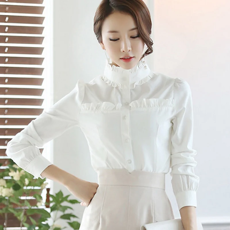Женская шифоновая блузка с длинным рукавом и оборками|chiffon shirt|blouse rufflewomen long sleeve |