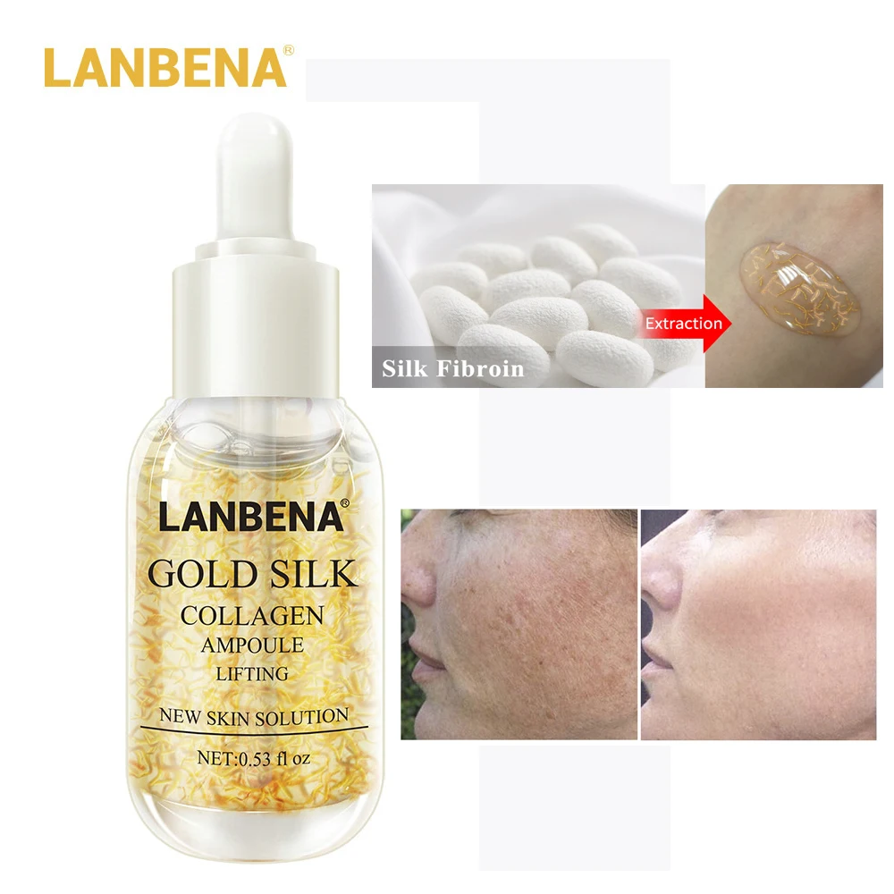 Золотая Шелковая Сыворотка для ампула коллагена LANBENA удаляет меланин светлые