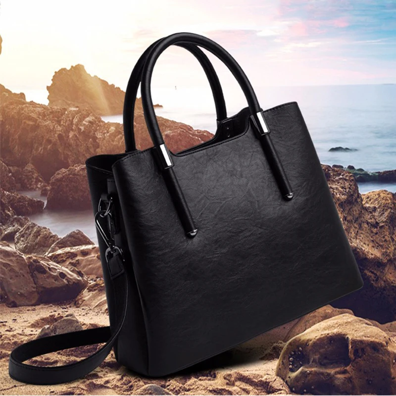 

2019 New Simple PU Leather Handbags Women's Three-tier Storage Large-capacity Tote Elegant Ladies Shoulder Bag