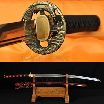 

1095 Japanese Samurai Sword Hawk KATANA Full Tang High Carbon Steel Oil Quenched Sharp Blade - Hard wooden imported sageo saya