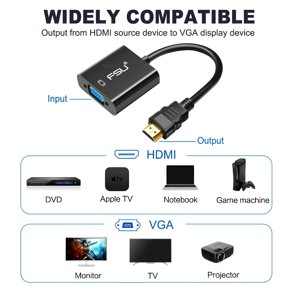 HDMI к VGA HDMI VGA адаптер Мужской к Famale конвертер адаптер с аудио кабелем 1080P для Xbox PS4 PC HDTV DVD ноутбук проектор