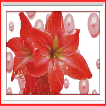 

Pearl and Lily Flower DMC Cross Stitch In 11CT 14CT Needlework Counted Cross Stitch Kits for Embroidery Cross Crafts Home decor