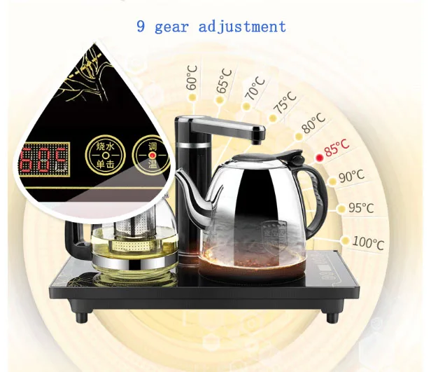 Электрический чайник из нержавеющей стали, 3 в 1, стеклянный чайник на воде, быстрый чайник с изоляцией, 9 шестерней регулировки, 1 л, 270D, поворачивается