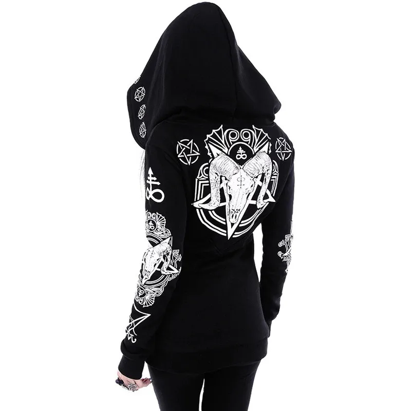 Gothic Punk Print Hoodies Sweatshirts Women Long Sleeve Jacket Zipper Coat Autumn Winter Female Casual Hoodie Oversized Hood Gothic Punk Print Hoodies Sweatshirts Women Long Sleeve Jacket Zipper Coat Autumn Winter Female Casual Hoodie Oversized Hood