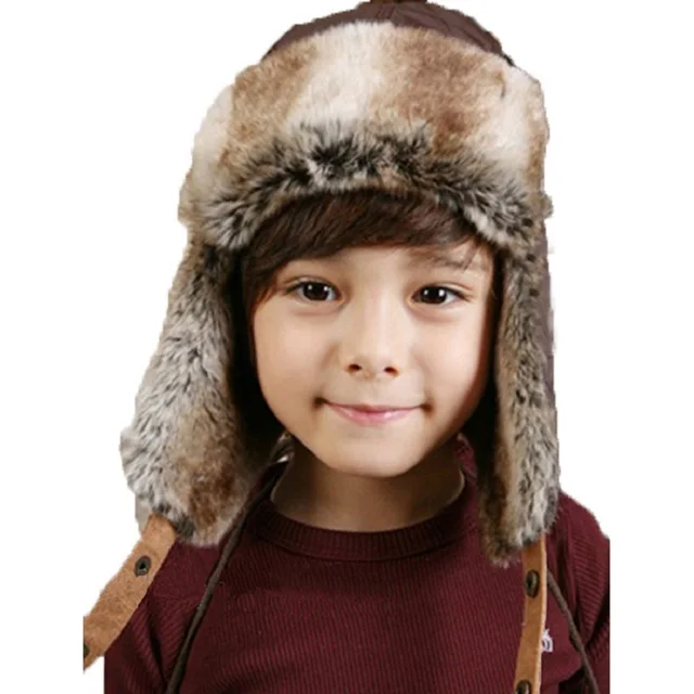 Bnaturalwell Kids Bomber Hats Fashion Winter Ski Fur Trapper Hat With Ear Flap Boys cap Warm