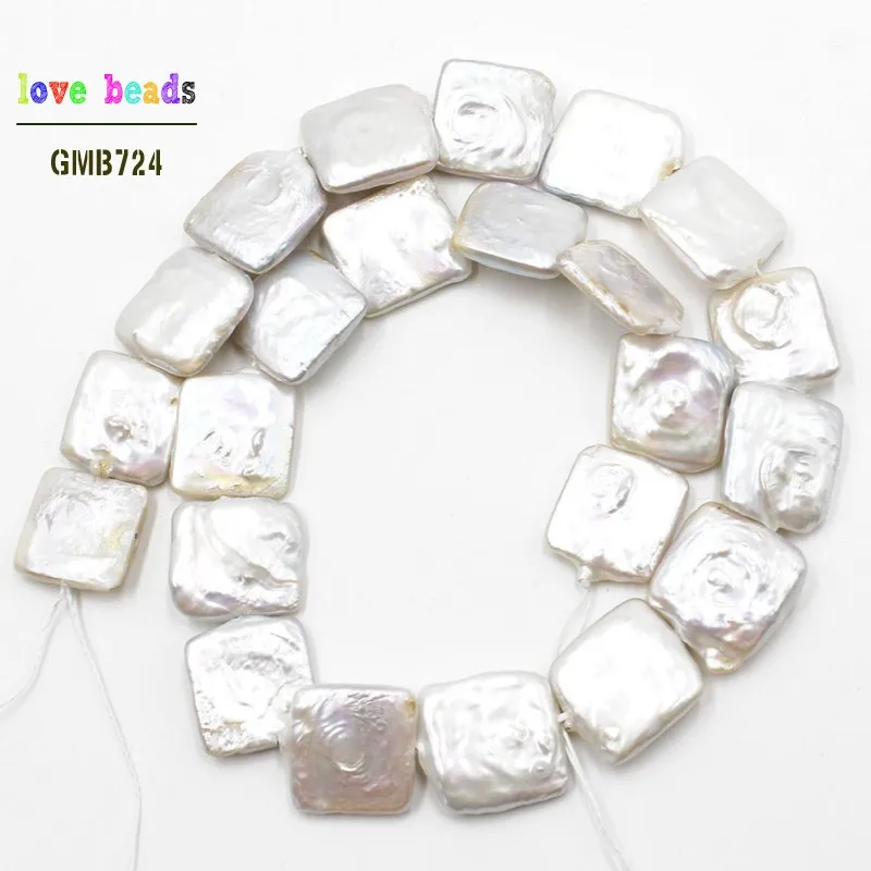 

AAA 15-18mm Natural White Baroque Freshwater Pearl Square Beads for Bracelets Necklace DIY Jewelry Making