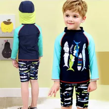 Детская Boyas купальник для маленького мальчика с изображением животных Купальник "Акула" Детские ванный Комплект Бассейн защитный костюм 2 шт