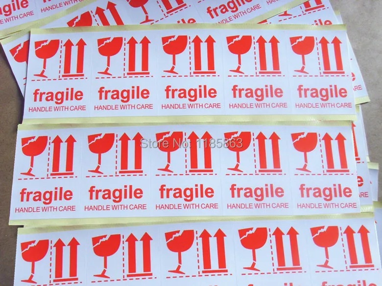 

100pcs/lot Handle with care fragile label stickers 8x6cm large packaging stickers Adhesive Warning Label
