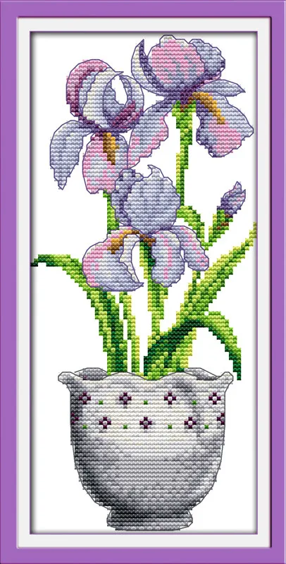 Floral Series Needlework DIY DMC Standard Cross Stitching Set For Embroidery kits Purple flower Cross-Stitch Home Decoration