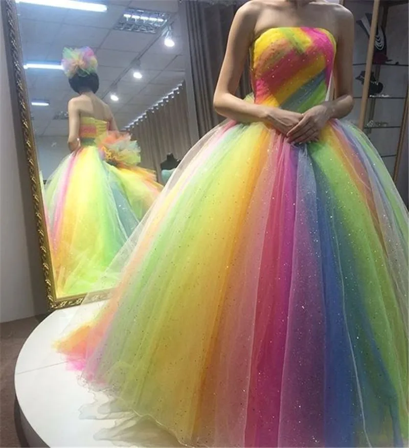 Newest Rustic Civil Rainbow Wedding Bridal Dress Gowns Ball Gown Bride