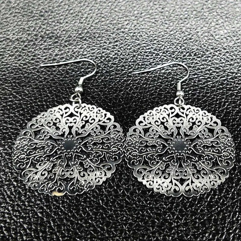 Дизайн серебряные большие серьги для женщин цветок полые круглые серебряные серьги из нержавеющей стали серьги brinco boho
