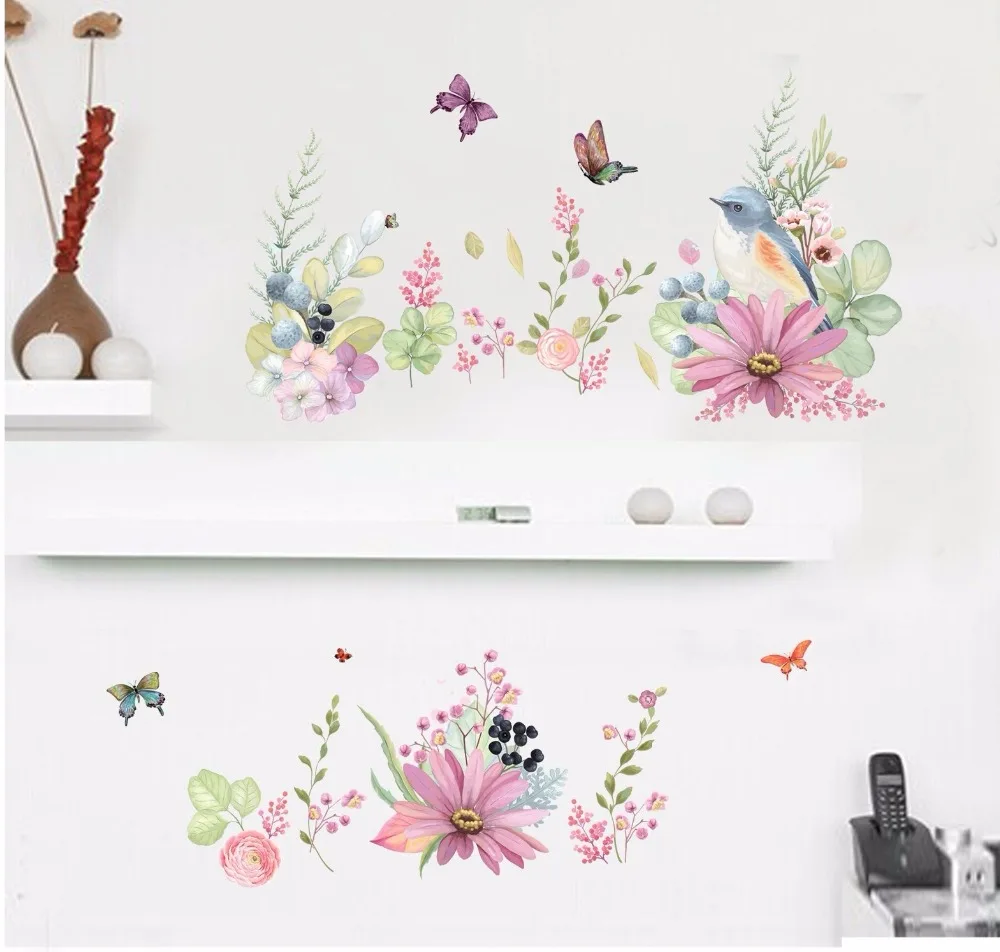 Flower Birds Butterflies Removable Kids Baby Wall Decal Vinyl Stickers
