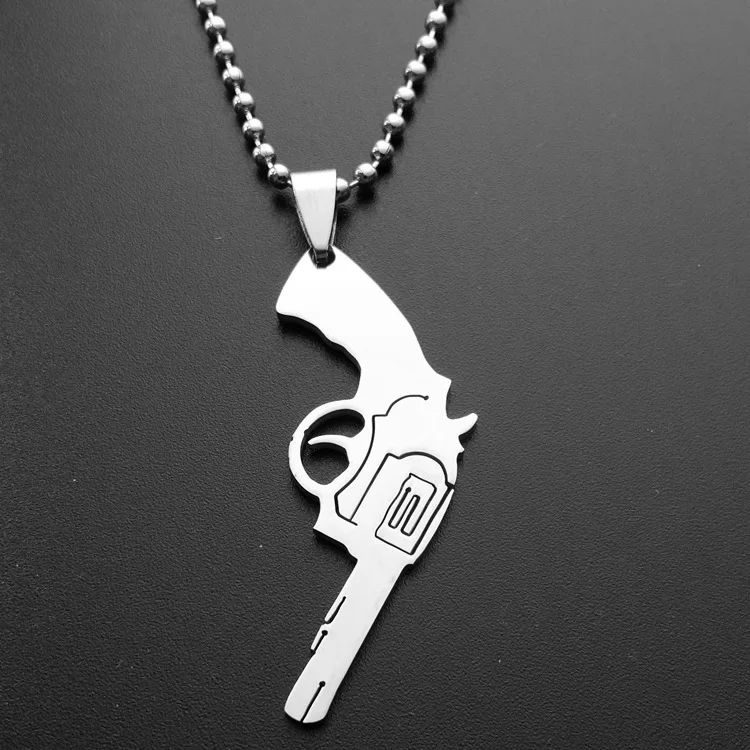 Stainless Steel Revolver Pistol Charm Necklace Guns Movie Character Zorro Weapon Pistol Necklace Men Revolver Necklace Jewelry