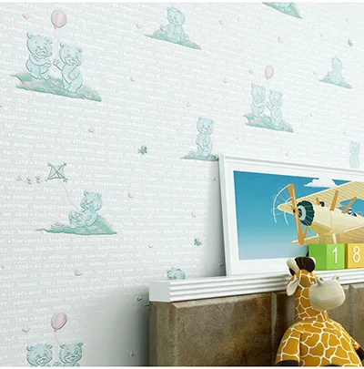 Детская спальня обои 3D милый медведь мультфильм обои дети мальчики и девочки комната фон стены покрытия домашний декор рулон - Цвет: Blue