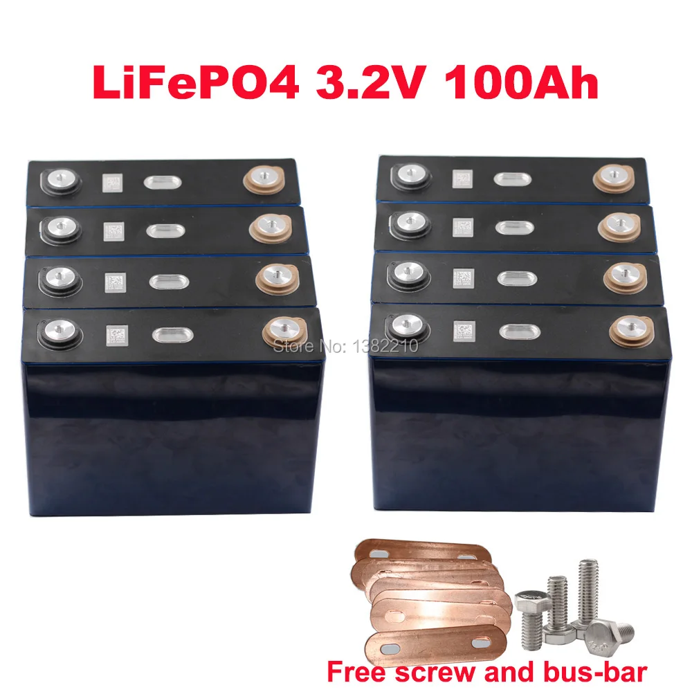 

8PCS/lot LiFePO4 3.2V 100Ah Continuous Discharge 3C 300A For Solar Energy Storage System 24V Battery Pack