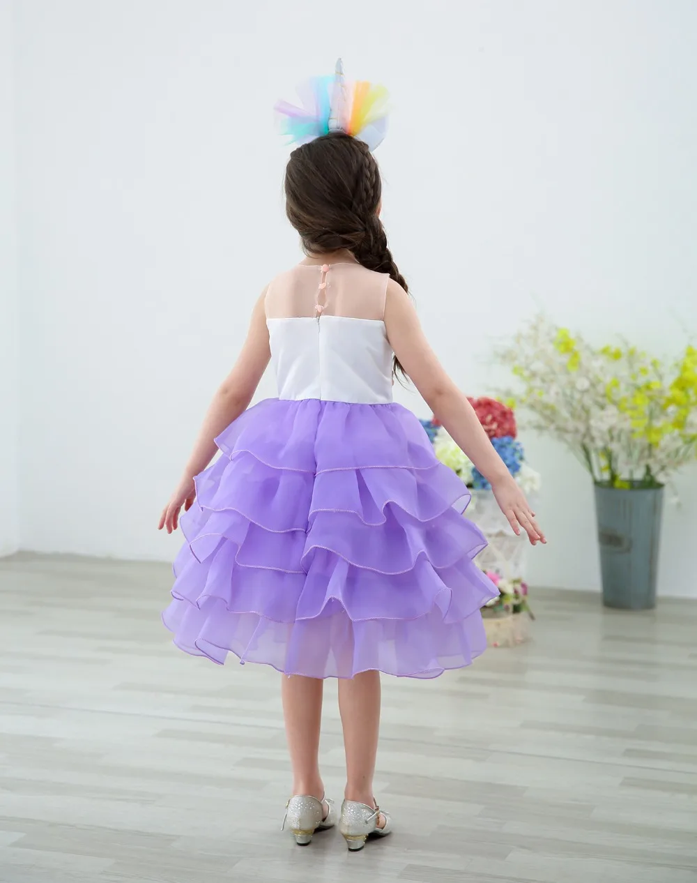 Kids unicorn dress for girls lyayered embroidery fancy ball