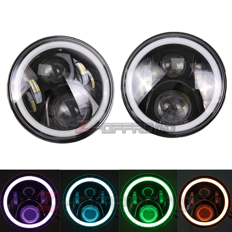 7Inch LED Headlights with RGB Halo Ring Projector light with Bluetooth