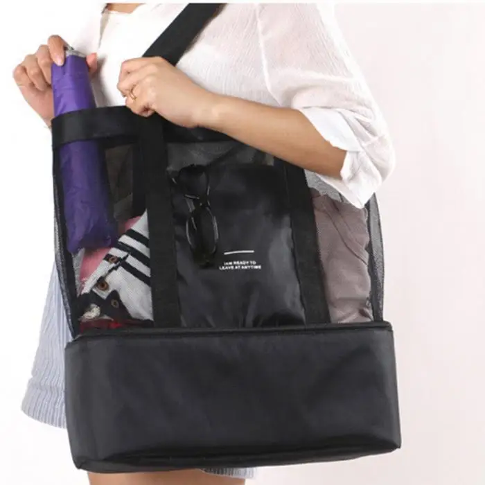 Горячая простая Мода Большая емкость Женская сетка прозрачная сумка двухслойная сохранение тепла большие пляжные сумки для пикника OH66