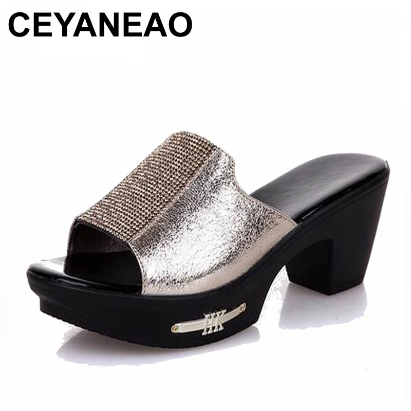 

CEYANEAO Women Slipper's 2018 Ladies Summer Slippers Shoes Women high Heels Fashion Rhinestone summer shoes new arrived S055