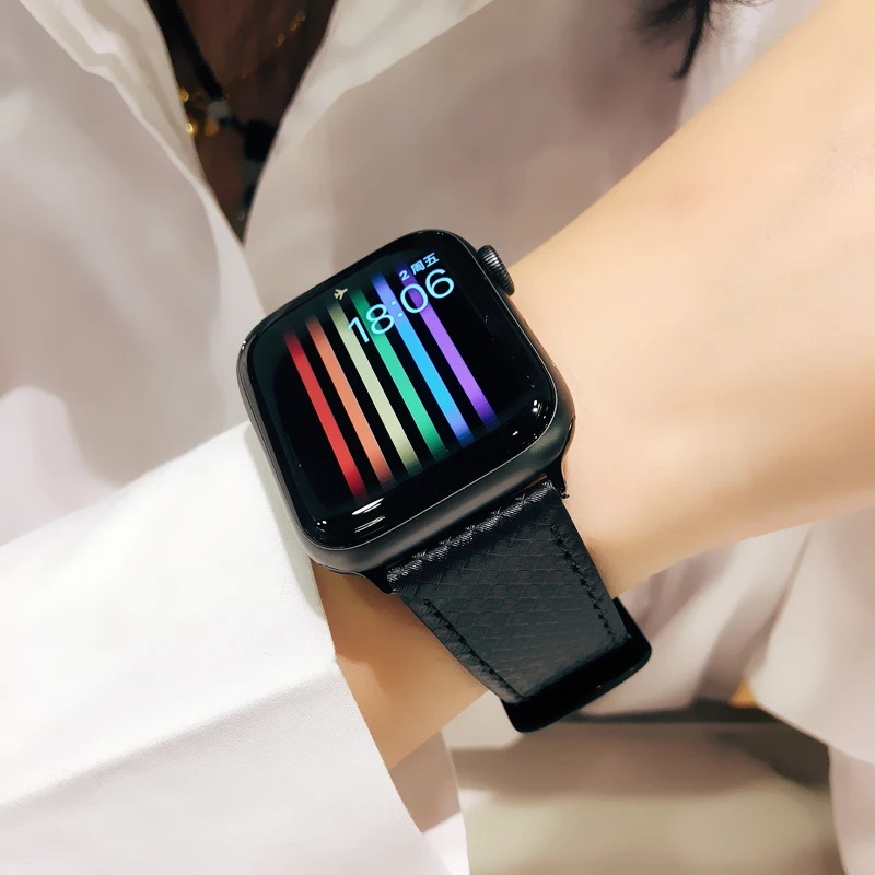 Ремешок для Apple watch 5 4 band 44 мм 40 iWatch 3 42 38 углеродное волокно + часы с кожаным
