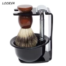 4 шт/набор Комплект Для Бритья Помазок Из Барсучьего Меха Безопасная Бритва Акриловая Стойка Для Бритвенных Принадлежностей Чашечка Для Мужчин Средства Для Ухода За Усами