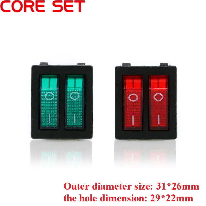 1pc DIY Model KCD3 Double Boat Rocker Switch Toggle 6 Pin On-Off With Green Red Light 20A 125VAC Factory Online Wholesale Hot |