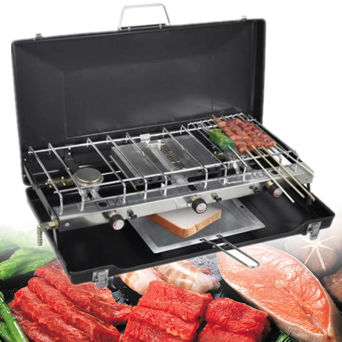 

Portable Easy Safe Gas Stove Grill Cooker Tabletop Dual Burner Heater BBQ Outdoor Camping Cold Rolled Sheet Stainless Steel
