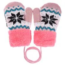 Теплые зимние детские утолщенные лыжные повседневные рукавицы, перчатки с длинными пальцами, детские вязаные перчатки для малышей