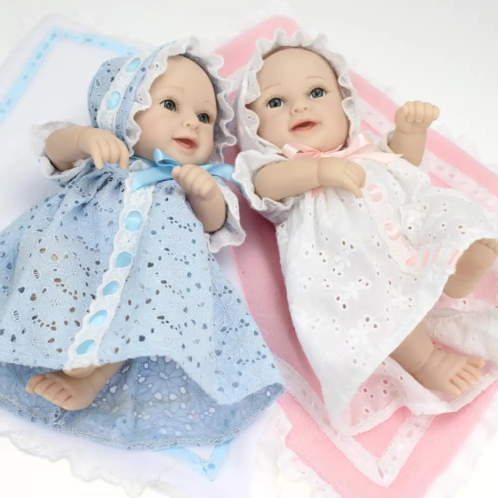

UCanaan New Arrived 25-28cm Not Soft Body Full Silicone Reborn Baby Dolls with Beautiful Clothe for Child Best Gift to PlayHouse