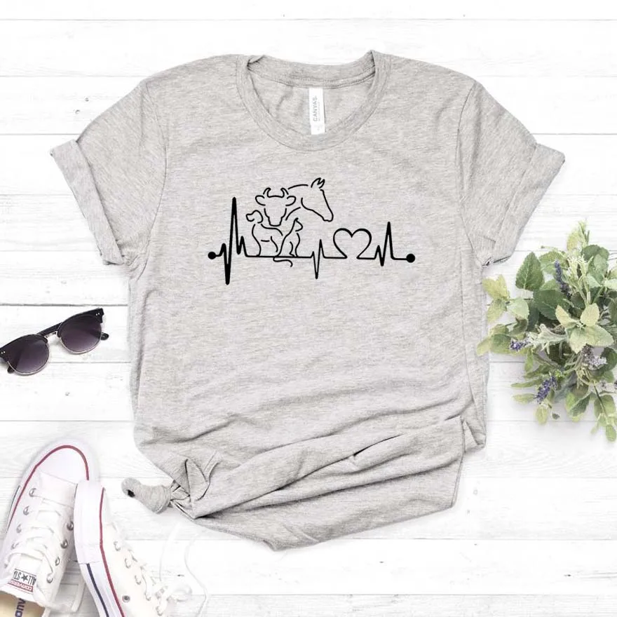 animal heartbeat cow horse Women tshirt Cotton Casual Funny t shirt Gift For Lady Yong Girl Top Tee 6 Color Drop Ship S-781