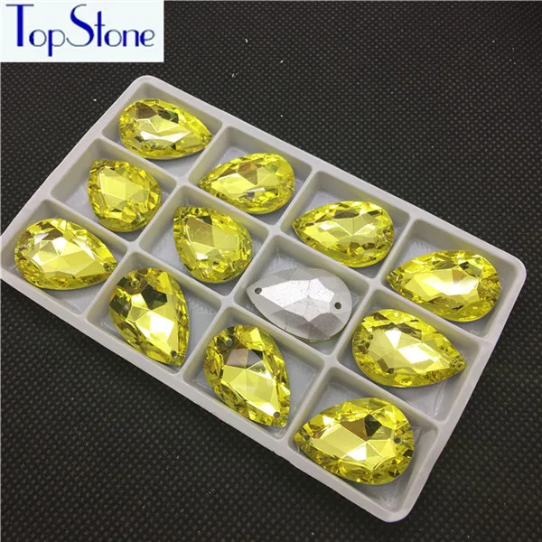 citrine Topstone 20X30 мм каплевидный пришивной камень капелька Pointback стразы стекло кристалл 2 отверстия для DIY платье одежда украшения - Цвет: citrine