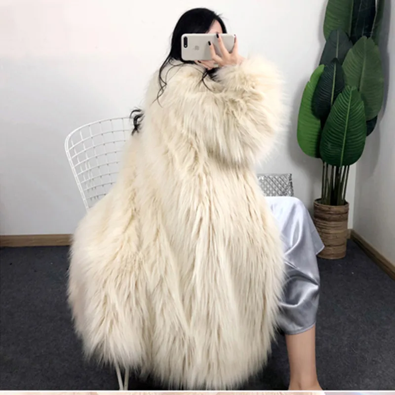 UHYTGF новые модные зимние из искусственного лисьего Меховая куртка Для женщин Свободные Длинная верхняя одежда высокого качества мягкий мех