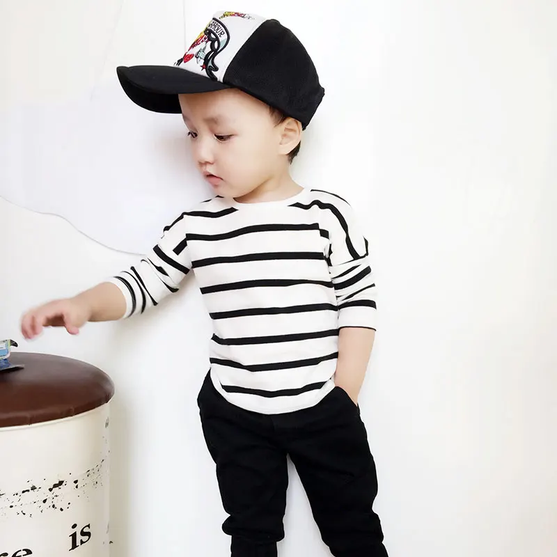 New Baby Boys T shirt Children Clothing,Fashion Black White Stripes
