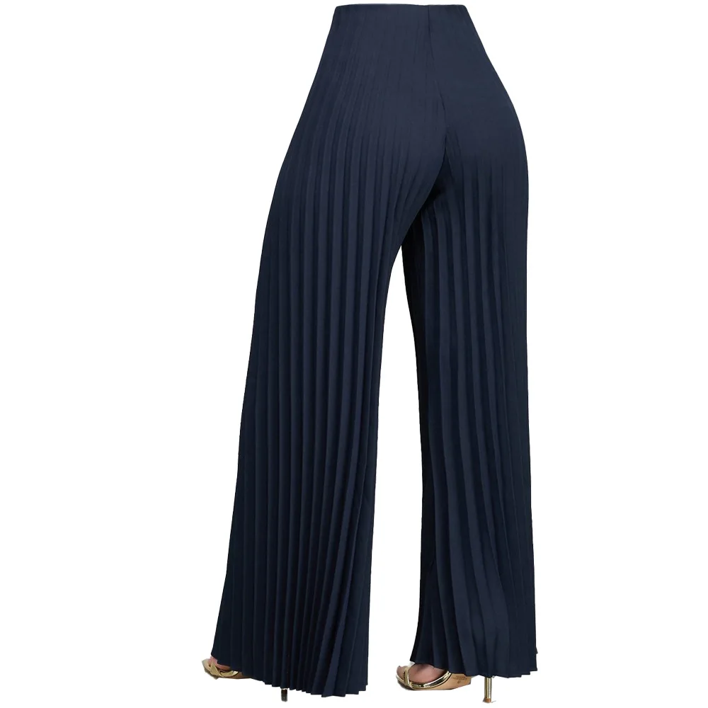 Однотонные плиссированные брюки, летние модные элегантные женские длинные брюки, белые тонкие/светильник, широкие гофрированные шифоновые плиссированные брюки для работы