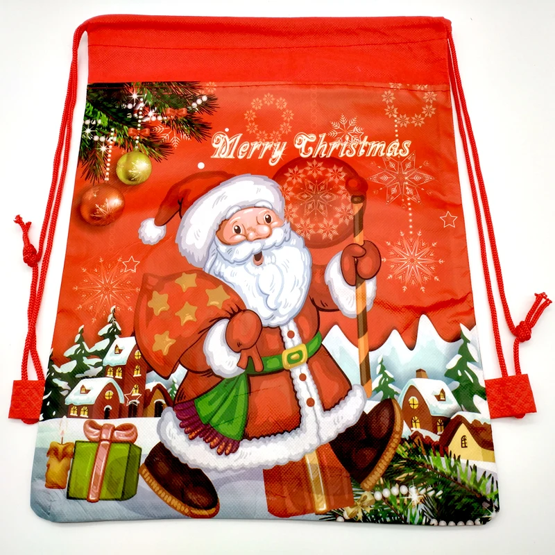 

Kids Girls Boys Favors Merry Christmas Party Mochila Decoration Red Blue Drawstring Gifts Bags Santa Claus Design Backpack 1PCS