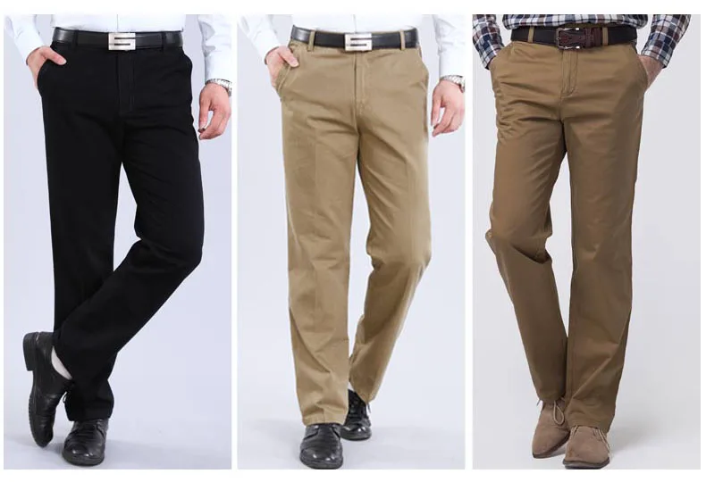 Мужские повседневные брюки размера плюс 42, 44, 46, 48, 50, 56, деловые однотонные хлопковые свободные прямые брюки цвета хаки, Мужская брендовая одежда