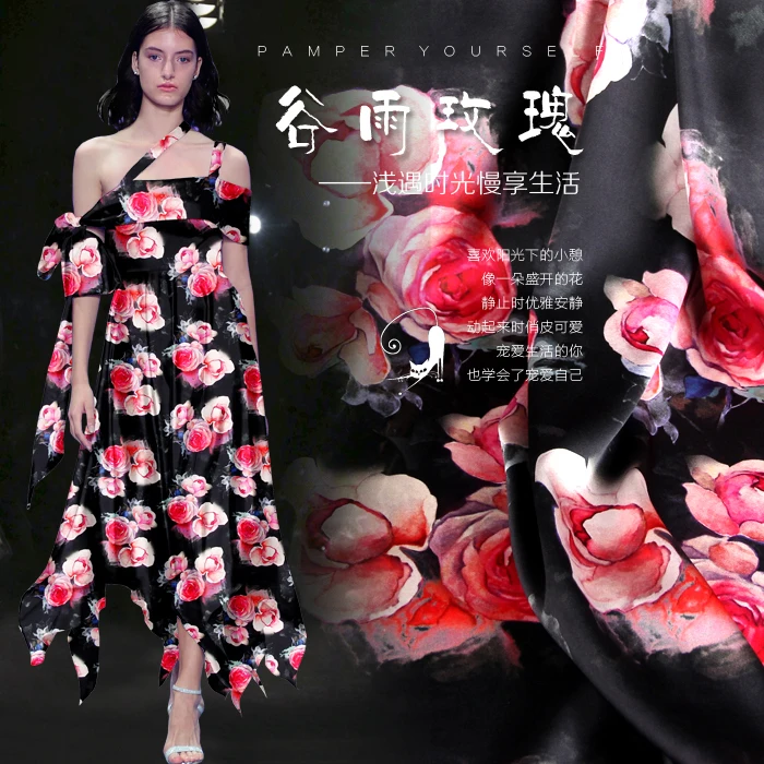 

Red Rose Print Mulberry Silk Fabric Stretch Satin By Meter Width 46 Inch Fabric Black Stretch Satin By Meter Width 46 Inch Elastic Cheongsam Material