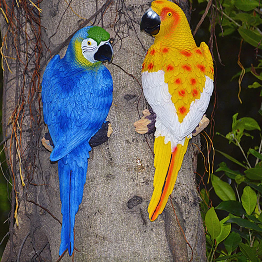 Artificial Parrot Bird Figurine Bonsai Animal Model Home Decor Miniature Fairy Garden Decoration Accessories Stand Statue
