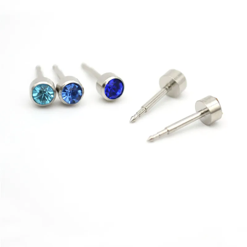 

Crystal gem Surgical steel stud Piercing Gun earrings Cone Standard Ear Piercing 4mm wholesale 100pcs Clear Aqua Pink Blue