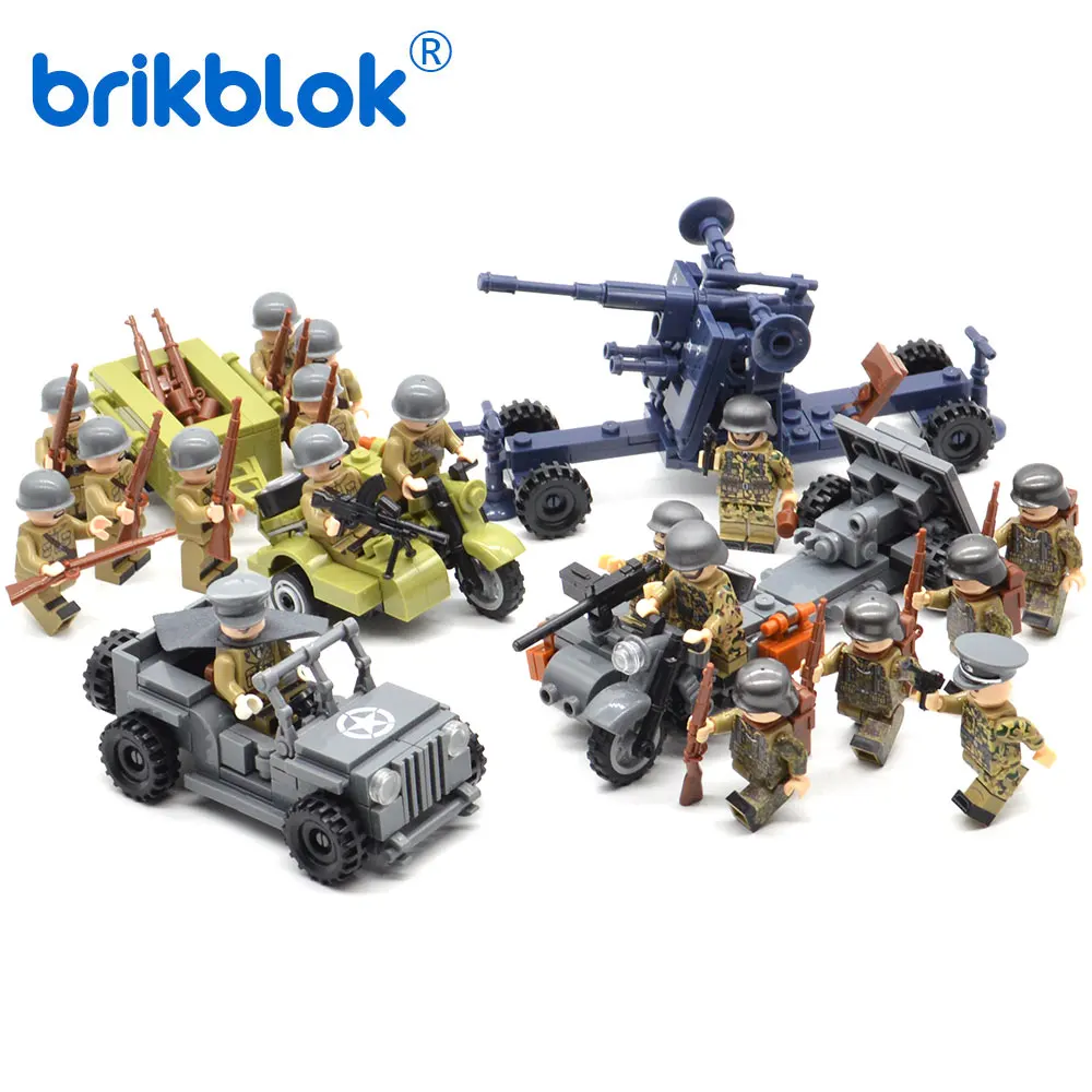 

SET WW2 WILLYS MB CANNON ANTI AIRCRAFT GUN GERMAN DUITS SS SOLDIERS 18PCS FIGURES BUILDING BLOCKS MINI DOLLS KIDS TOYS