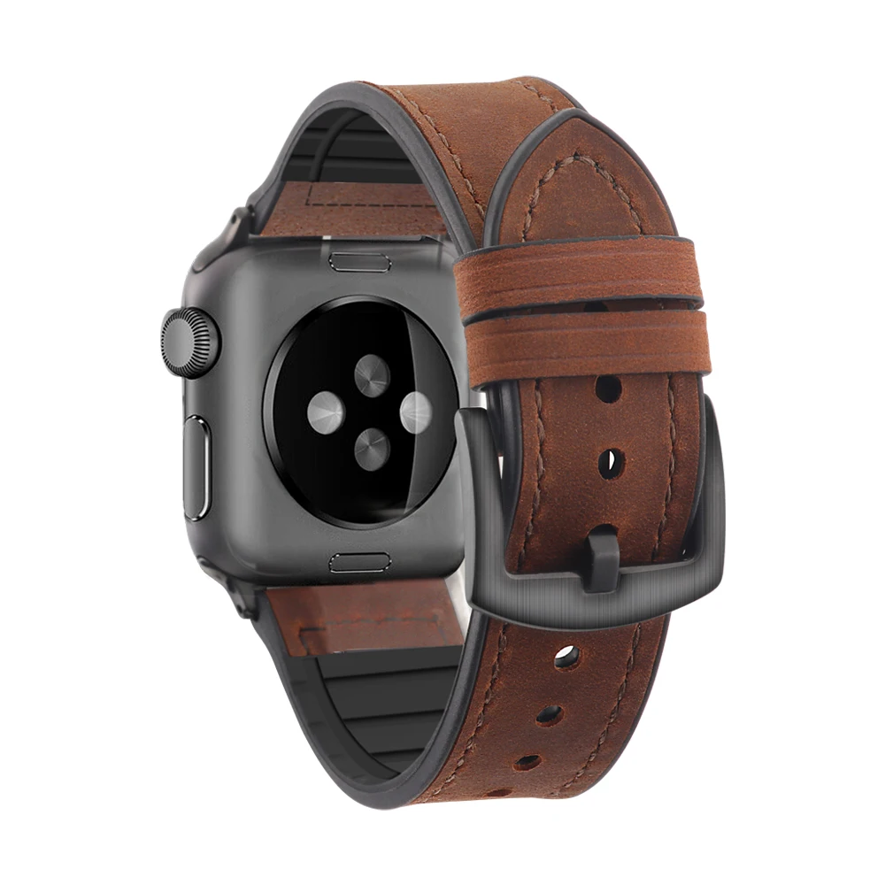 ZLIMSN Гибридный спортивный ремешок для Apple Watch, винтажный кожаный ремешок, сменный ремешок, устойчивый к поту, классический iwatch, серия 4, 3, 44 мм, 42 мм - Цвет ремешка: Frosted Brown