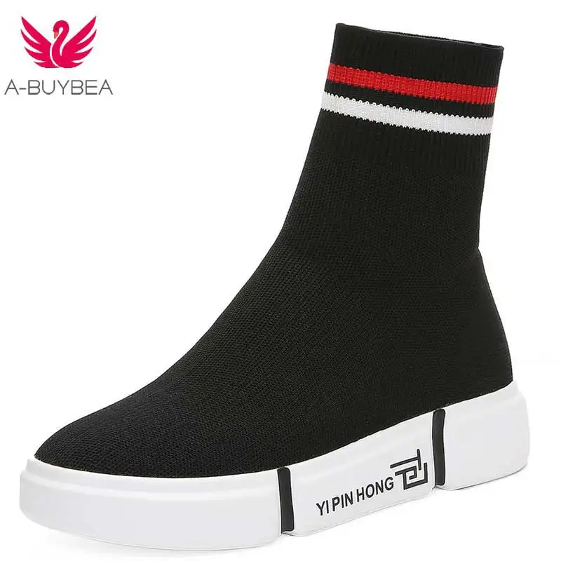 

Breathable Ladies Ankle Boots Women Genuine Socks Shoes Female Woman Sneakers Casual Elasticity Wedge Platform Knitting Shoes