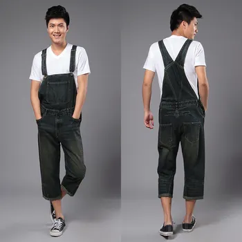 

2014 New Fashion Reminisced Men vintage Trousers Casual Jeans WASH capris pants loose plus size overalls zipper denim jumpsuit