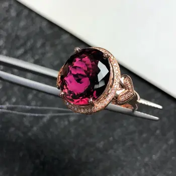 

Real 18K Rose Gold Ring Tourmaline ring Natural real tourmaline 12*13.7mm gemstone 18K Ring 9.2CT 65pcs Diamond