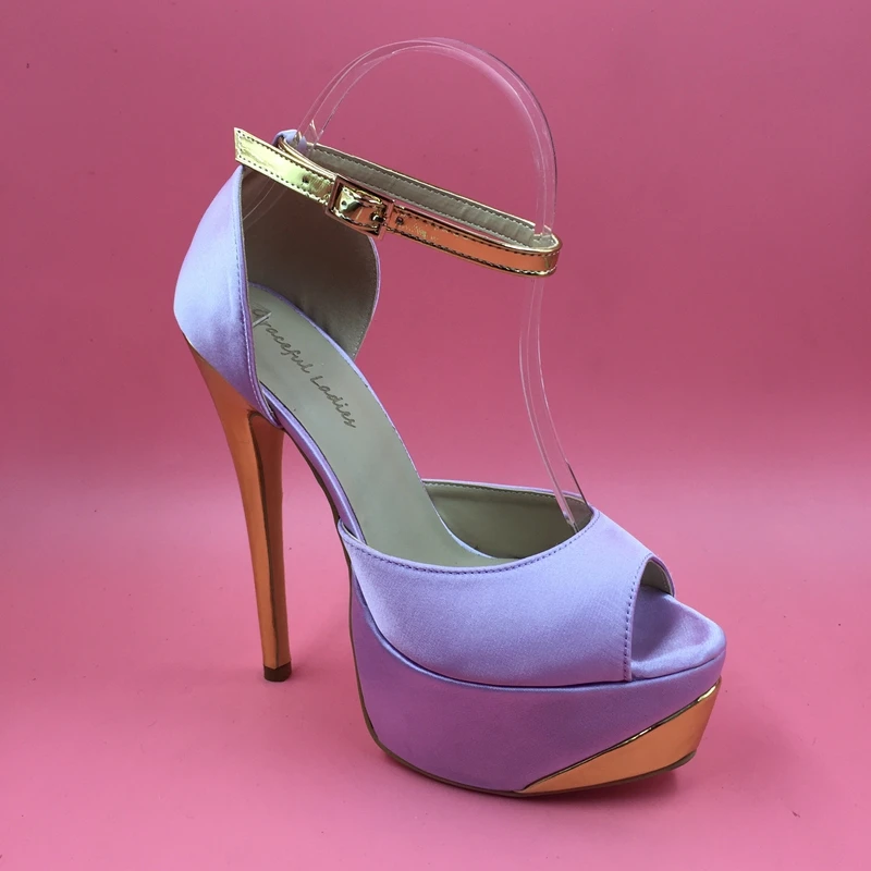 Lilac Satin Women Pumps Platform Heels Peep Toe Ankle Strap Size 13 High Heels Sexy Heels Large Size Womens Shoes Runway Shoes