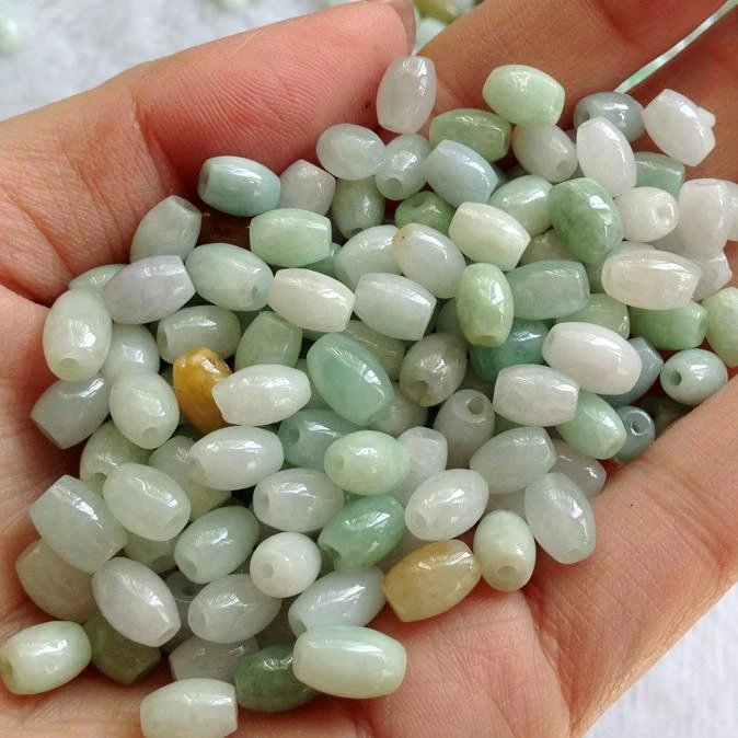 

50PCS Natural Jade Jadeite Loose Beads Long Round Smooth lulutong Loose Bead 7*5mm